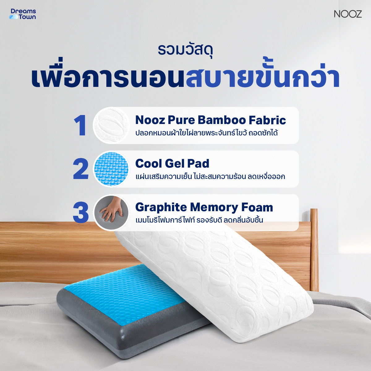 หมอนเมมโมรี่โฟม หมอนคูลเจล NOOZ COMFORT THE COOLING GRAPHITE_2